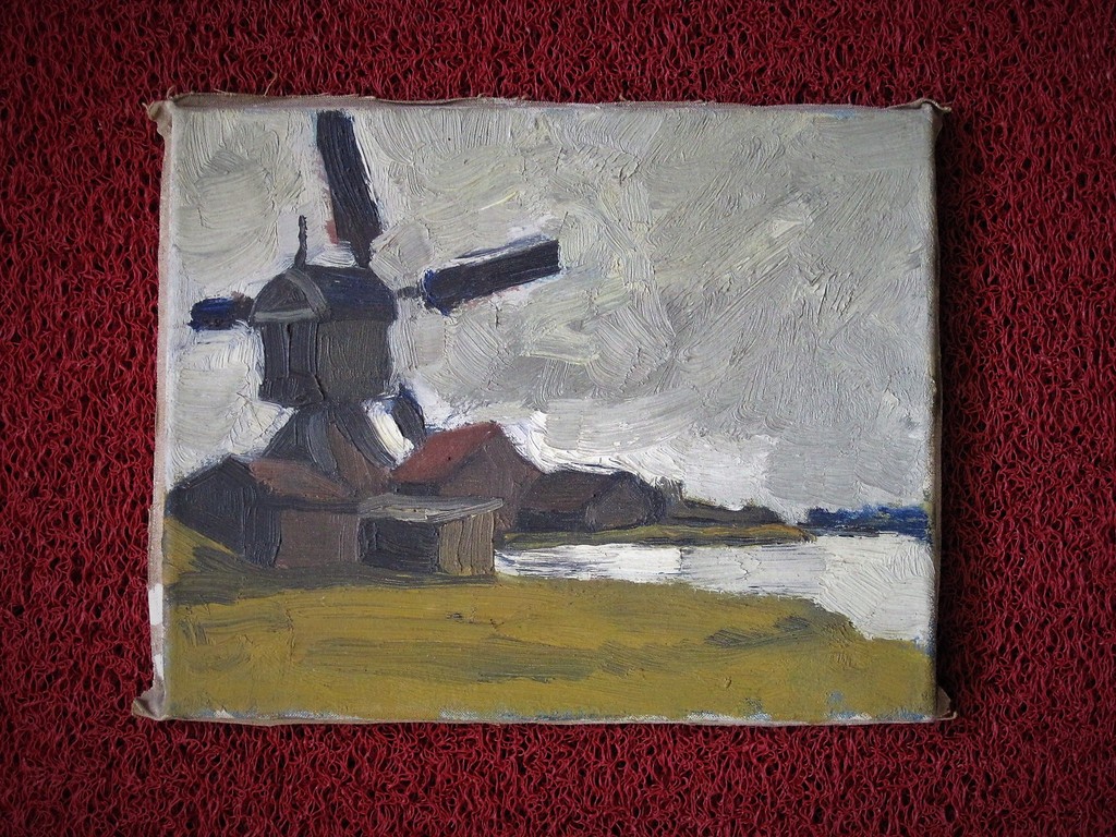 Oud impressionistisch olieverf op doek "Molen aan rivier" gesigneerd "Ans"  kopen? Bied vanaf 1!