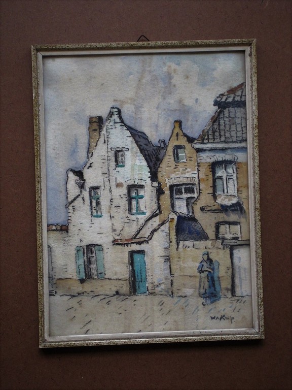Fraai 1930 Aquarel "vrouw in Vissersdorp" van Larense Scholer Willem Knip (1883- kopen? Bied vanaf 1!