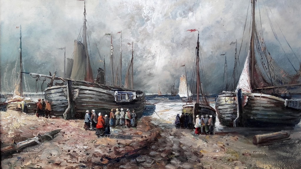 Botters op het Strand - Olieverf op Paneel verkocht voor € 76!