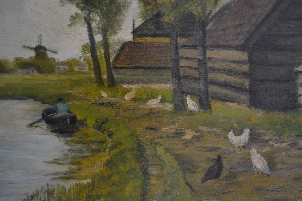 Onbekende kunstenaar (19de eeuw): olieverf op paneel, boerderij aan het water kopen? Bied vanaf 20!