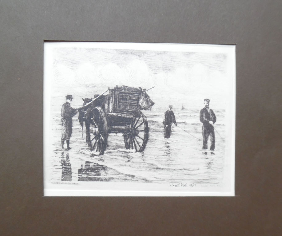 Karel Kok - ets - Schelpenvissers in Noordwijk kopen? Bied vanaf 1!