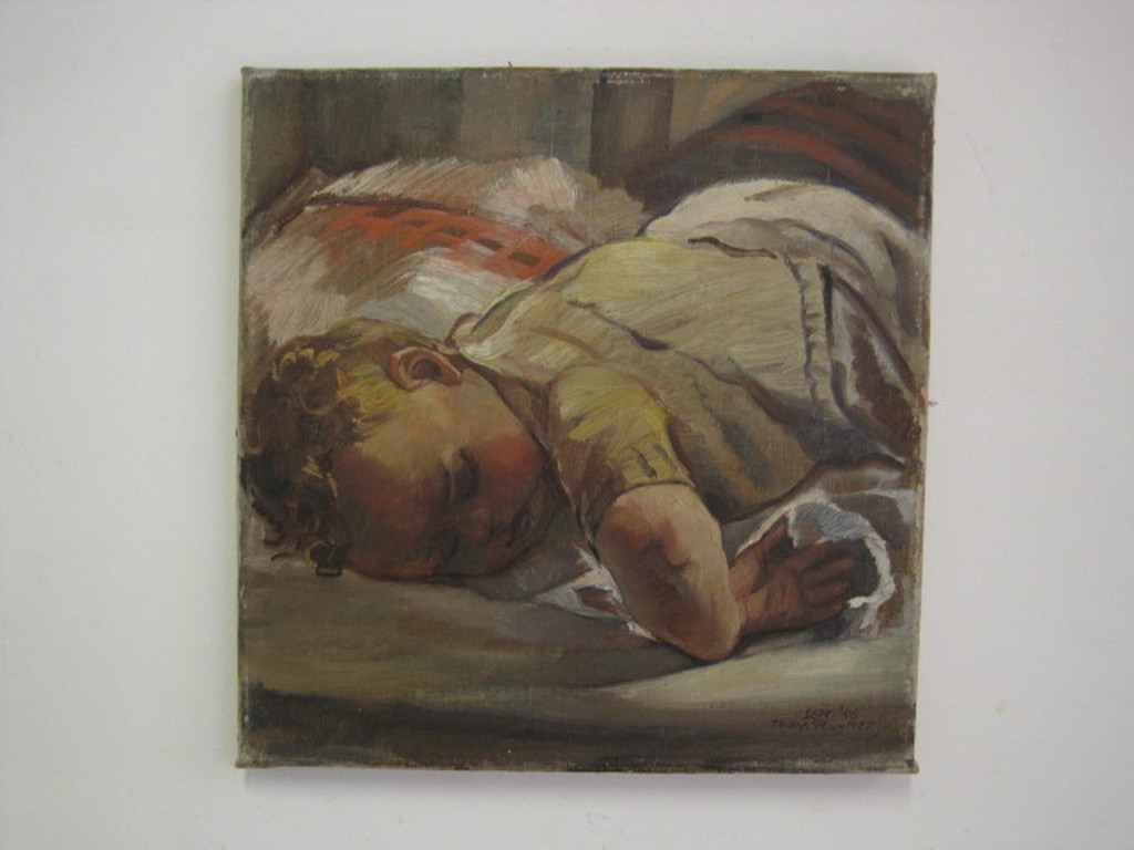 Toon Pluijmers 1910-1967 olieverf "slapend kindje" gesigneerd en gedat. 1946 kopen? Bied vanaf 1!