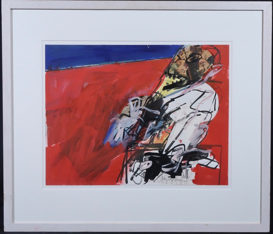 Jan Sierhuis: Acryl en Collage op papier, Figuur - Ingelijst kopen? Bied vanaf 175!