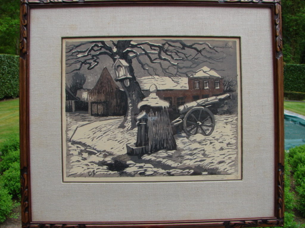 Kanon op het plein. Houtsnede of Linoleumsnede kopen? Bied vanaf 90!