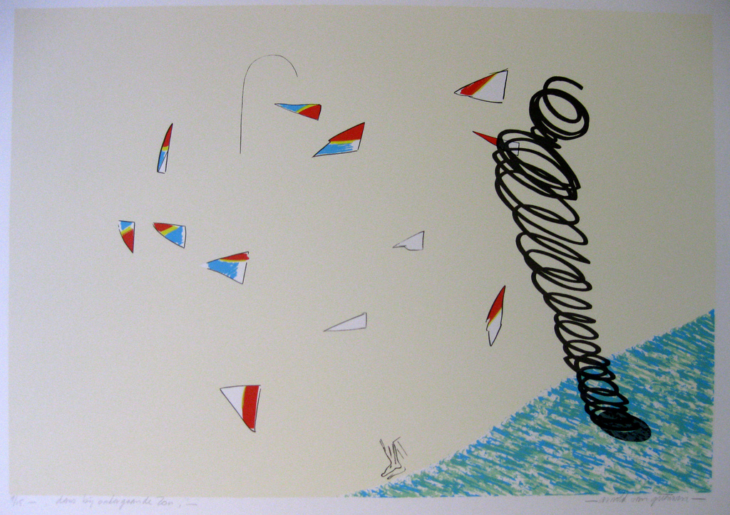 Arnold van Griensven, litho, Dans bij ondergaande zon, 1984 kopen? Bied vanaf 70!