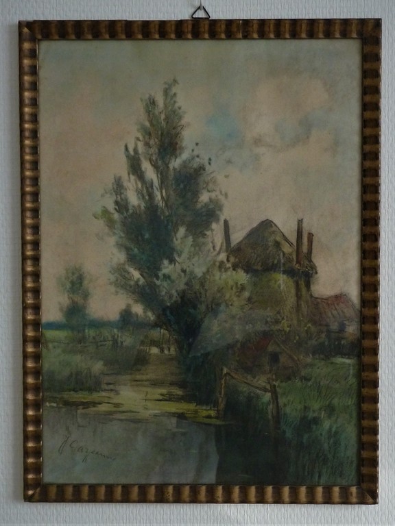 Boerderij aan het water, J.J. Garjeanne, gemengde techniek kopen? Bied vanaf 30!