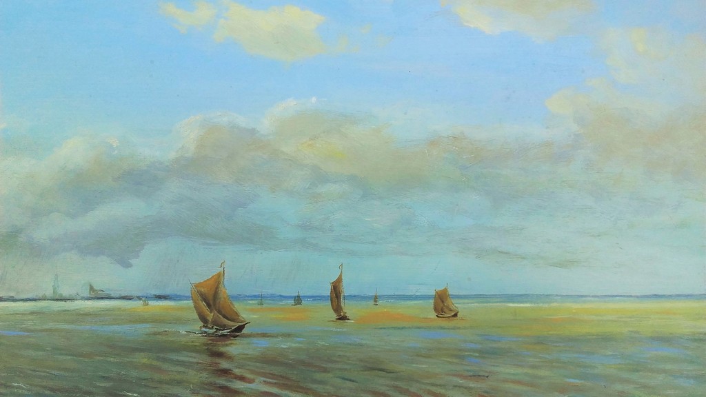 J.W. Goedhart - Veerse Gat 1956 - Olieverf op Board kopen? Bied vanaf 1!