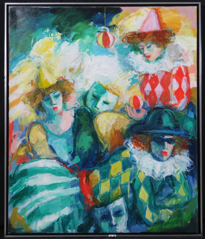 Annemarie de Groot: Olieverf op doek, Carnaval in Venetie - Ingelijst (Groot) verkocht voor € 490!