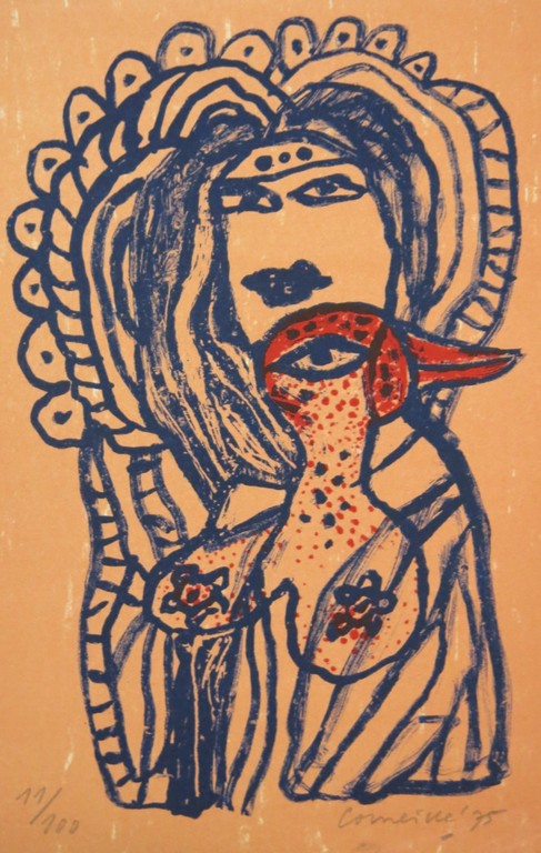 Corneille: Litho, Femme et oiseau au bec rouge kopen? Bied vanaf 40!