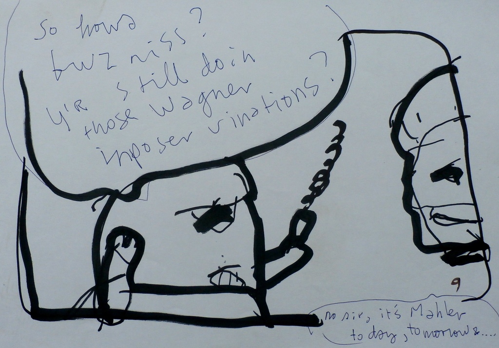 Herman Brood - tekening: No Sir, its Mahler - 1991 - met cert. Herman Brood Mus. verkocht voor € 185!