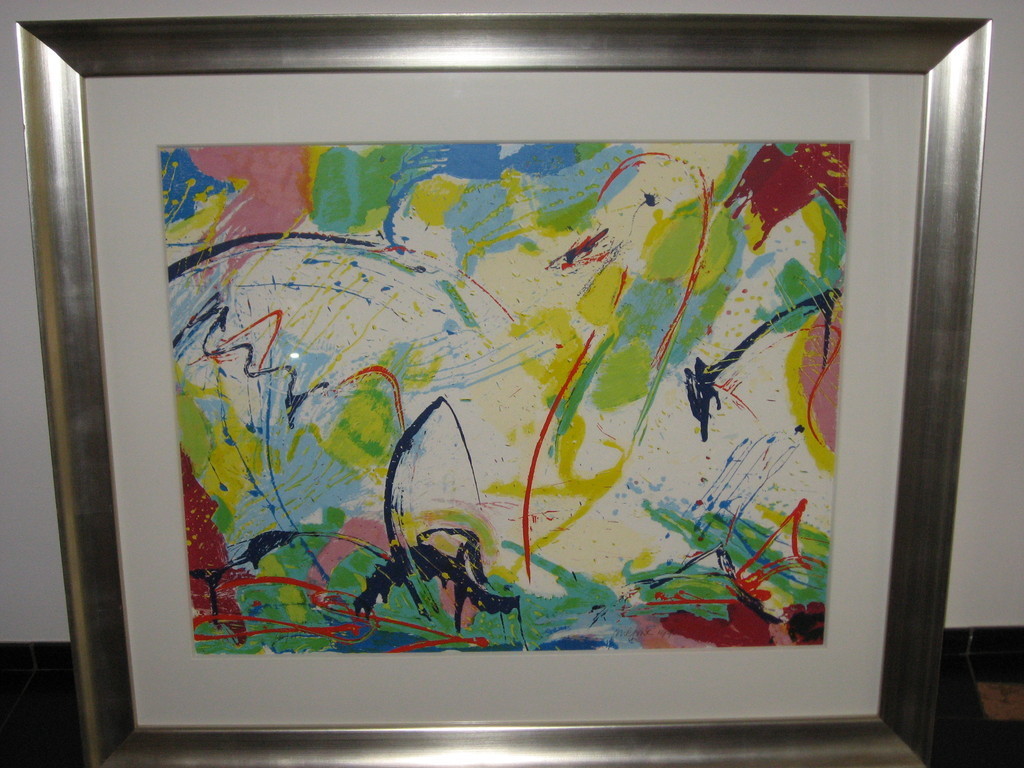 Nic Jonk: kleurenzeefdruk, 'De Zwaan', 1992,  ZEER GROOT Ingelijst kopen? Bied vanaf 199!