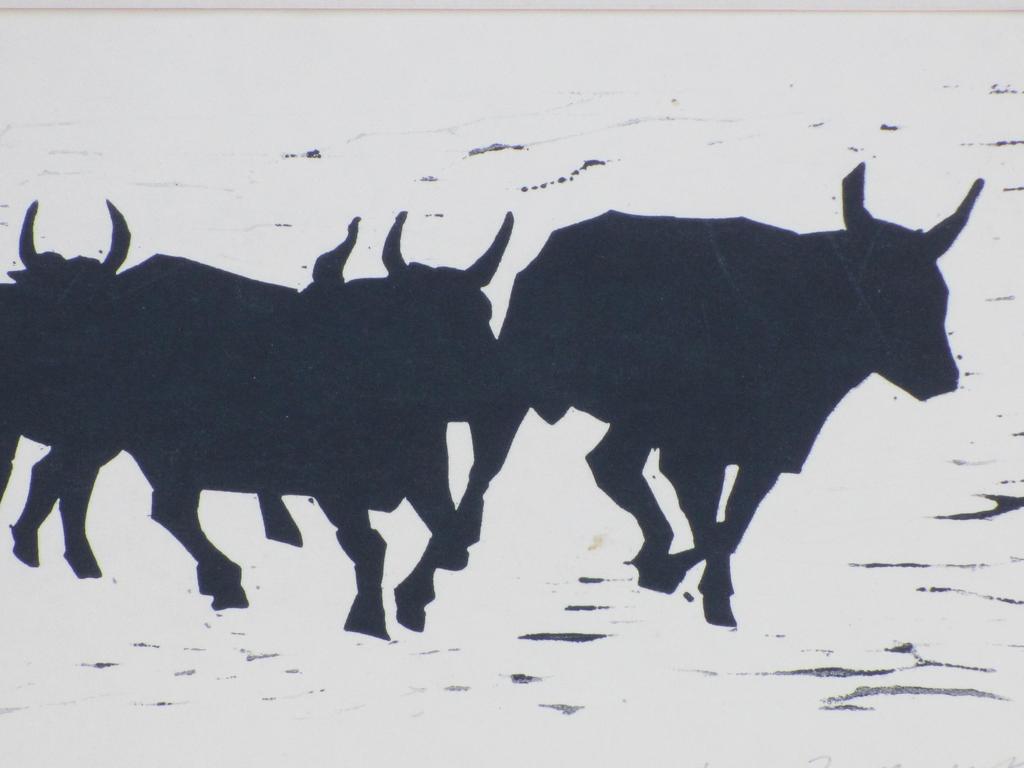 Leon Zeldenrust, Dravende Stieren, Houtsnede  kopen? Bied vanaf 45!