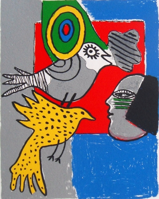 Corneille : vrouw en vogels in grijs en geel kopen? Bied vanaf 1!