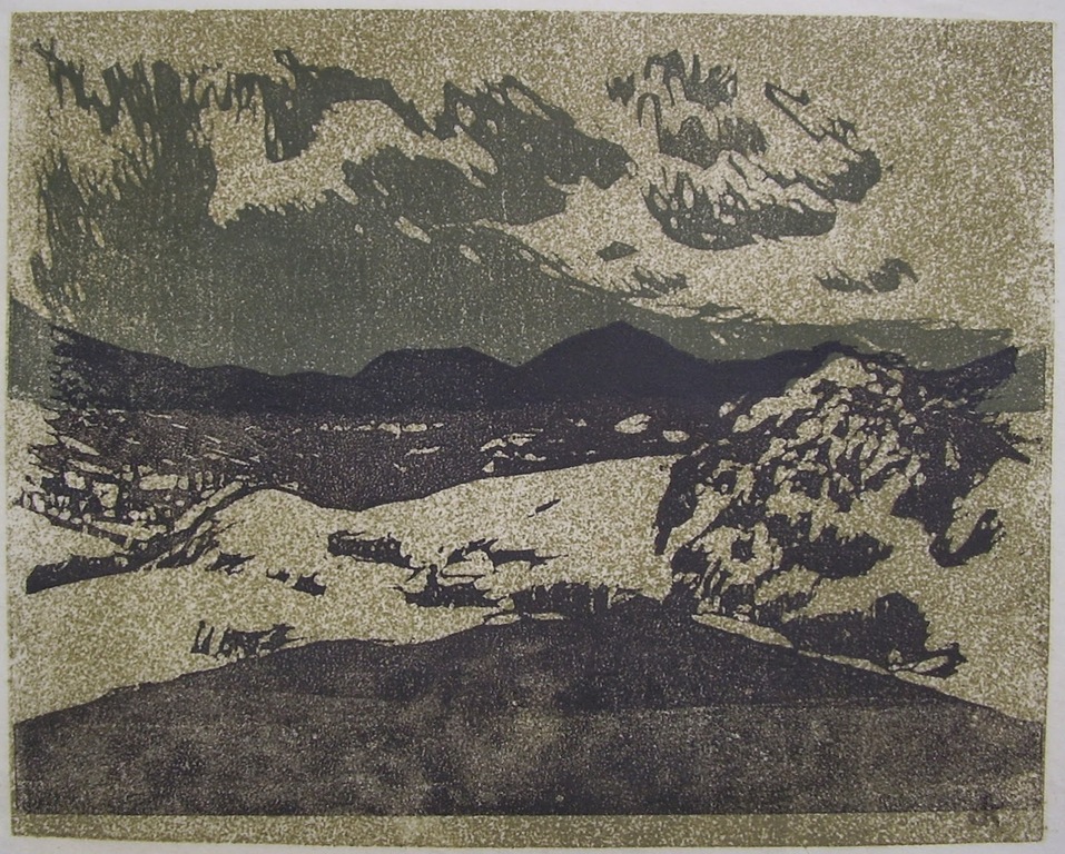 Otto B. de Kat Monts du Cantal linosnede (uit collectie Han Wezelaar) 1970 verkocht voor € 60!