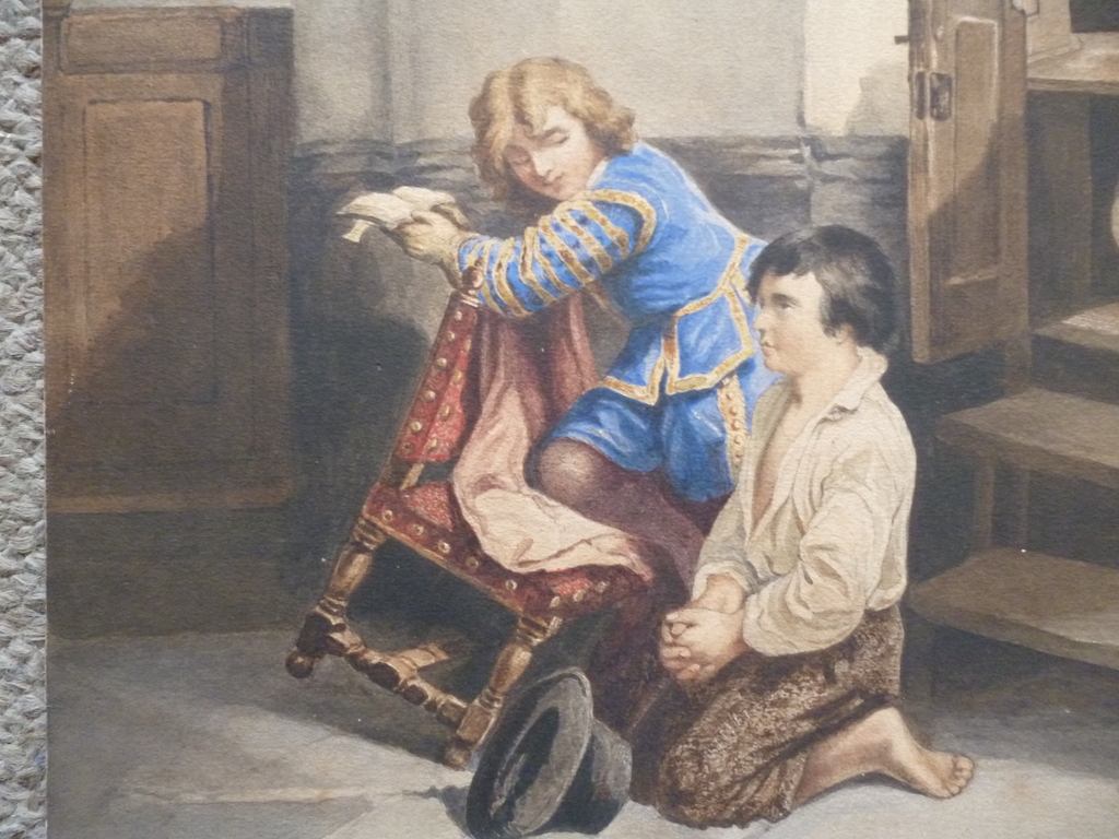 Hollandse school - aquarel - Twee jongens biddend in een kerk kopen? Bied vanaf 45!