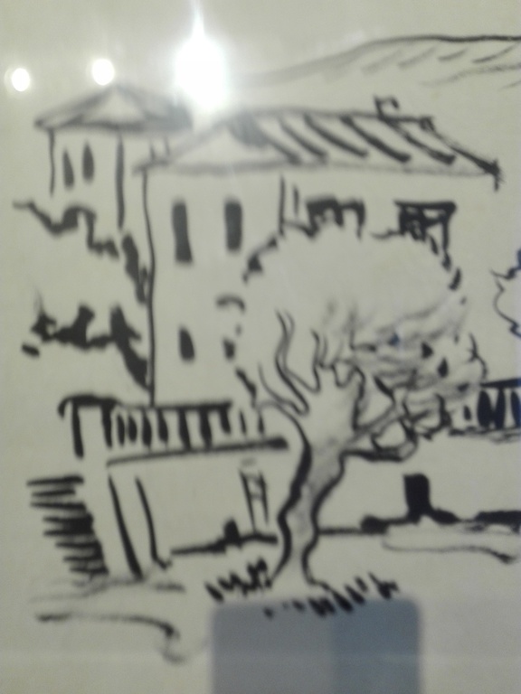 Impressionistische tekening, inkt op papier, dorpsgezicht met bomen kopen? Bied vanaf 1!