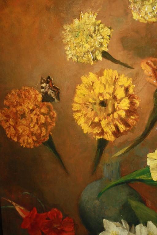 GW ten Hoet - AFRIKAANTJES  MET VLINDER olieverf  verkocht voor € 115!