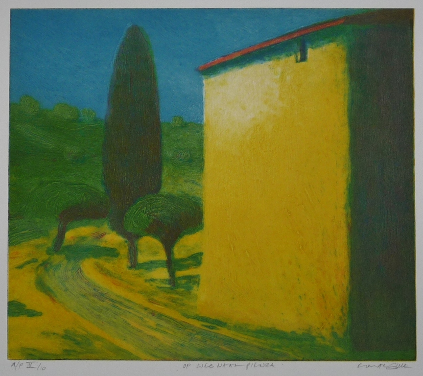 Elmar Gille, Reliëfdiepdruk, Op weg naar Pienza, verkocht voor € 55!