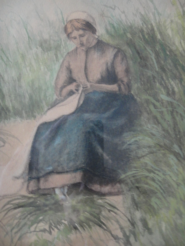 Vermoedelijk Engelse school, aquarel, breiend meisje in duinpan kopen? Bied vanaf 1!