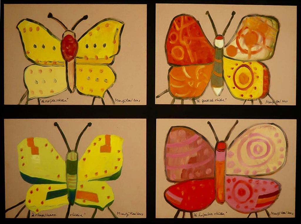Lot met 4x olieverf op hout van Meertje Kaal verkocht voor € 35!