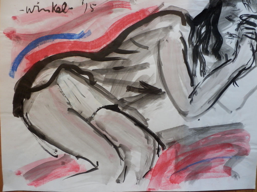 ARIEN WINKEL    LIGGEND NAAKT    Gemengde techniek op  papier  Handgesigneerd. kopen? Bied vanaf 45!