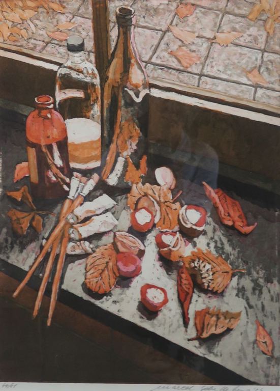 Marcel Schellekens: Ets, 3 tulpen / 3 sinaasappels - Ingelijst kopen? Bied vanaf 1!