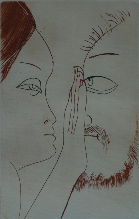 Ota Janecek : Ets - Meisje wijst oude man af – gesigneerd & ingelijst – 1983 verkocht voor € 170!