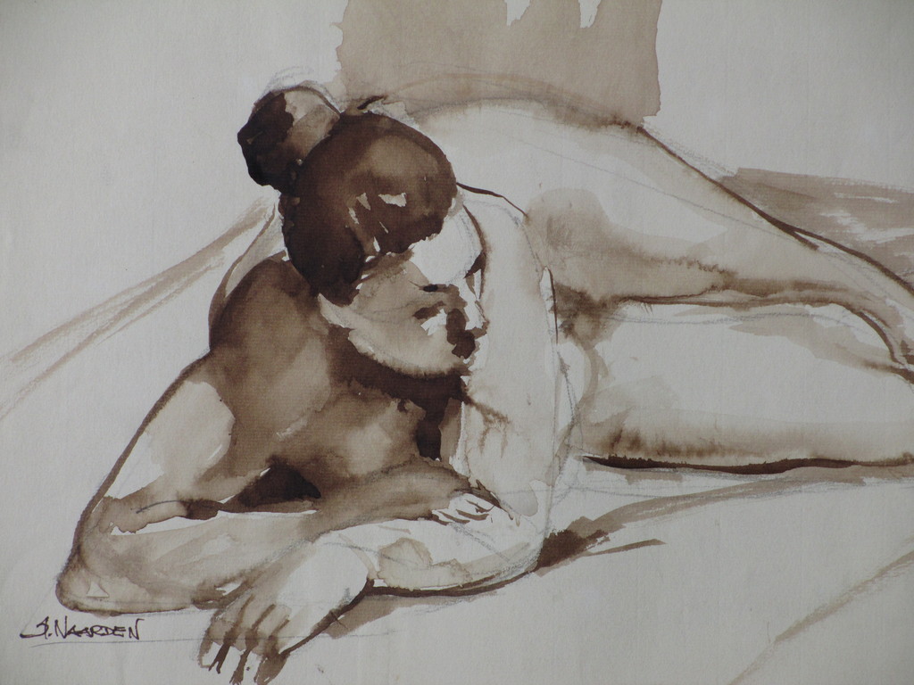 Isaac Naarden, Liggend naakt, Aquarel/potlood kopen? Bied vanaf 1!