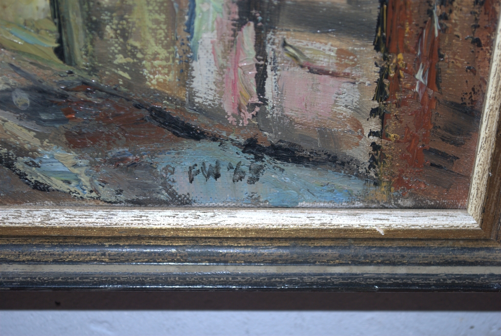 Franse stad - olieverf op doek uit 1965 met initialen FW kopen? Bied vanaf 25!