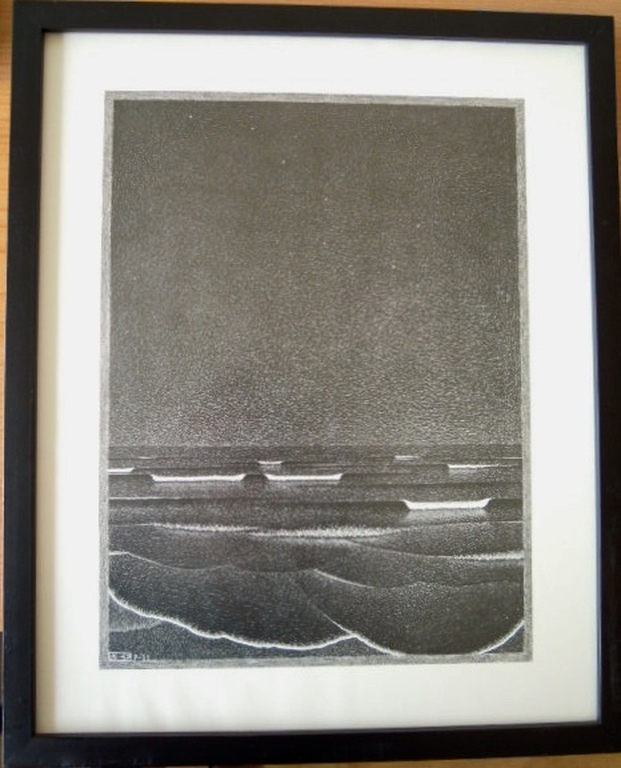 Gravure / druk M.C.ESCHER uit 1933 - 45 / 37 cm-zwarte lijst verkocht voor € 130!