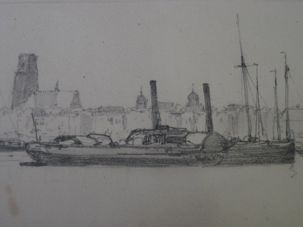 Apart oude dubbeltekening "Haven Rotterdam - Riviergezicht" door G.L.Kiers 1838  kopen? Bied vanaf 1!