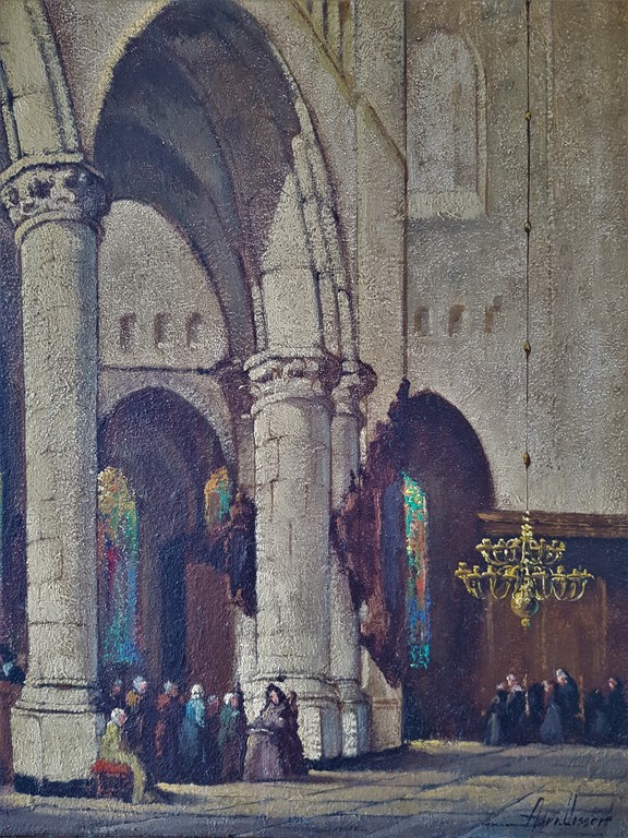 Interieur van de Grote Kerk te Den Haag,  ( Adriaan Nicolaas Visser (1887-1969) verkocht voor € 194!