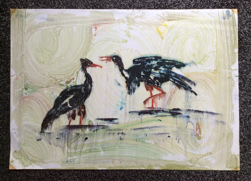 Onbekende kunstenaar - Twee kraanvogels - aquarel, gesigneerd kopen? Bied vanaf 1!