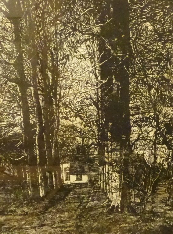 Emile Dehe (1886-1947)  --  Houtsnede  --  Boslaan kopen? Bied vanaf 20!