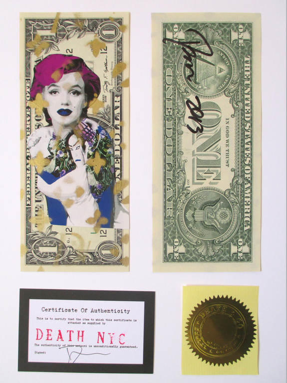 DEATH NYC, originele "street-art" dollar biljet, 2013, gesigneerd, met COA kopen? Bied vanaf 1!