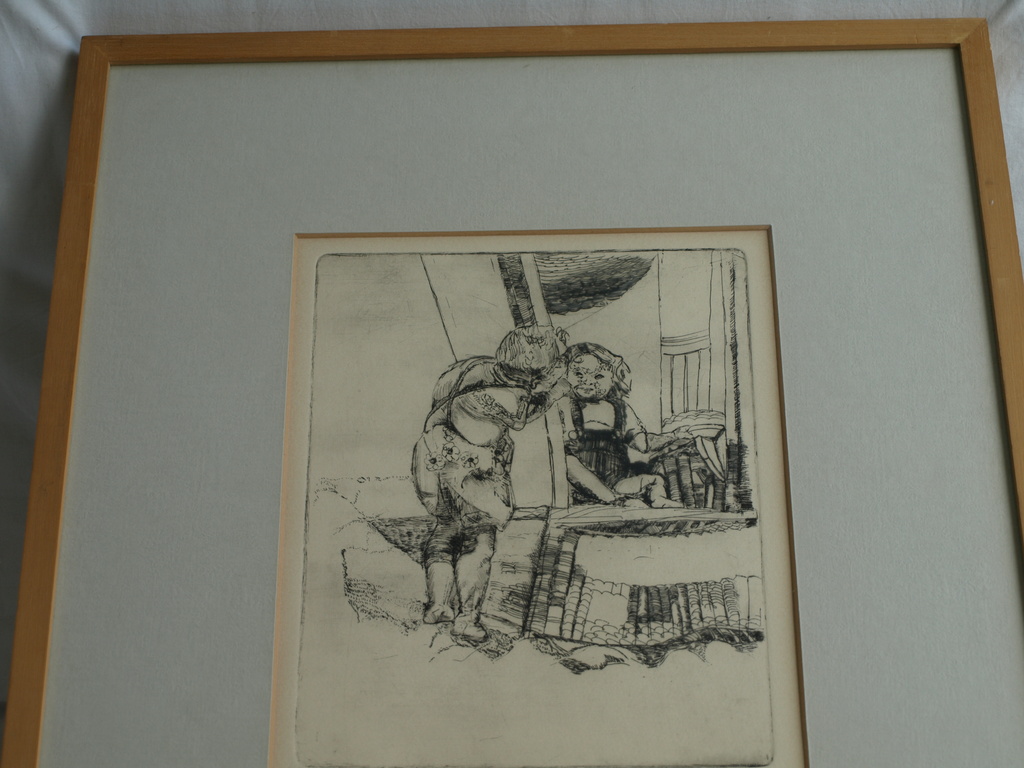 Mieneke de Boer : Ets – Les premiers pas – gesigneerd & ingelijst – 1977  kopen? Bied vanaf 1!