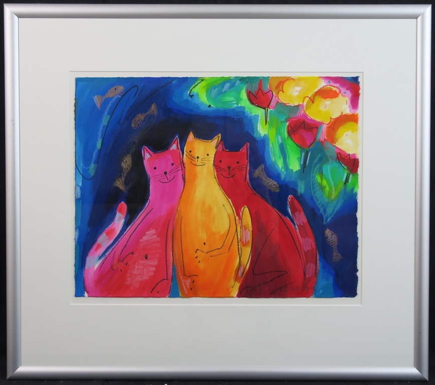 Cilia de Munnik: Gemengde techniek, Poezen - Ingelijst kopen? Bied vanaf 50!