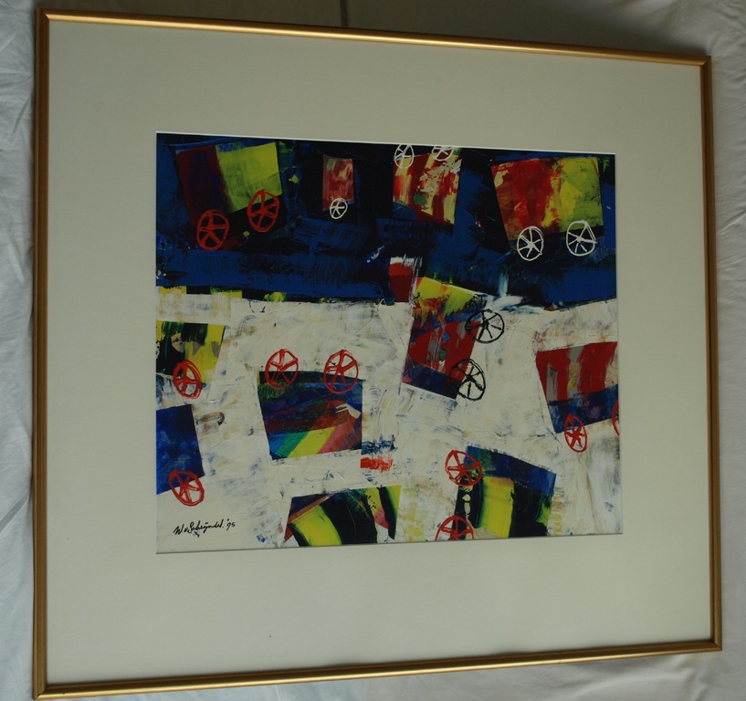 Willem van Scheijndel : Acrylverf – Wielen – gesigneerd & ingelijst – 1995 kopen? Bied vanaf 100!