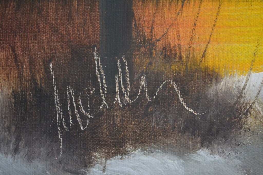 Henning Damgaard (?): olieverf op doek, winters landschap met zonsondergang kopen? Bied vanaf 1!