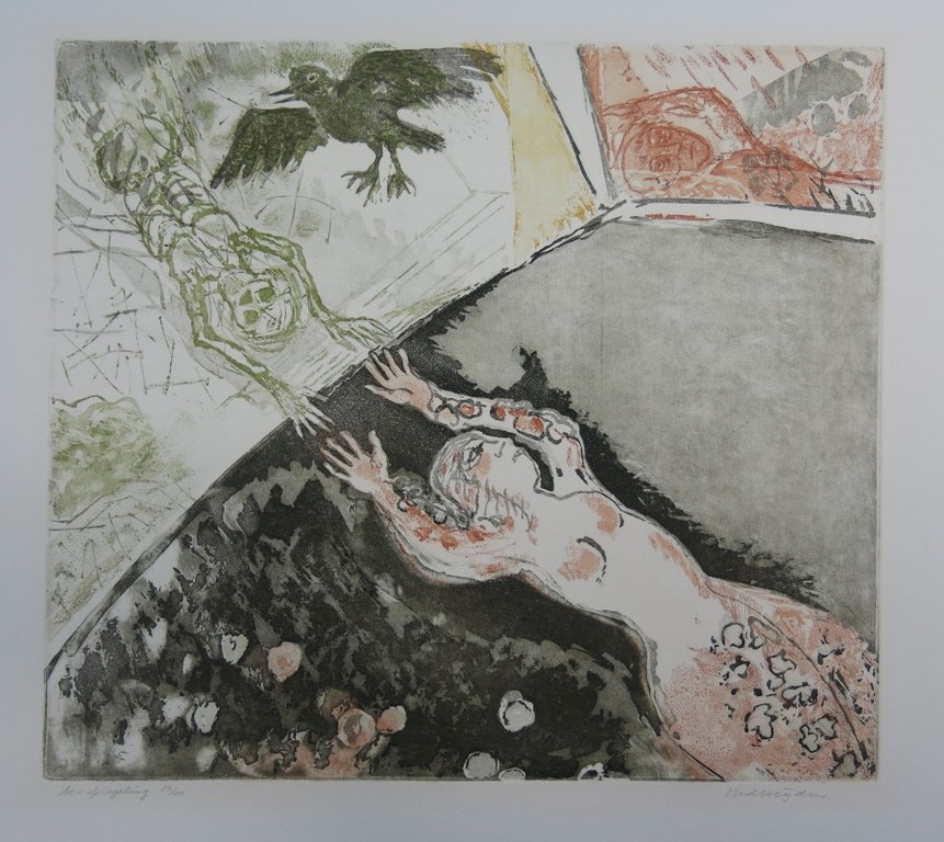 Marianne van der Heijden: Ets/aquatint, Be-spiegeling verkocht voor € 50!
