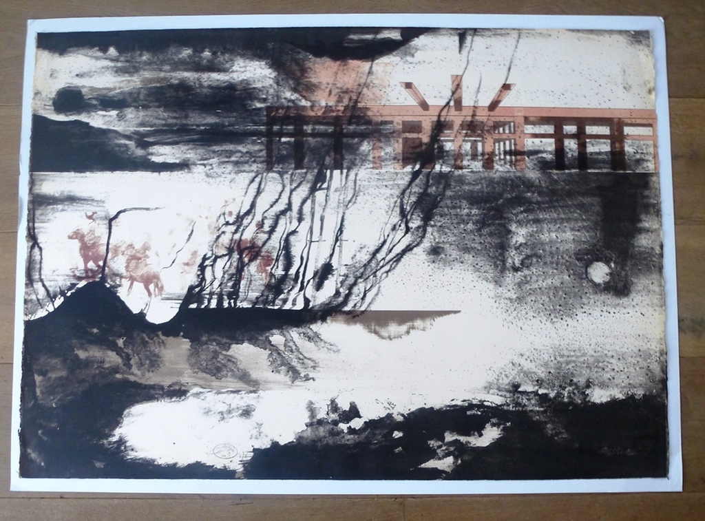 Gerti Bierenbroodspot, zeer grote kleurenlitho: Labyrinth on fire, 1975, handgesigneerd, oplage: 10 stuks kopen? Bied vanaf 225!
