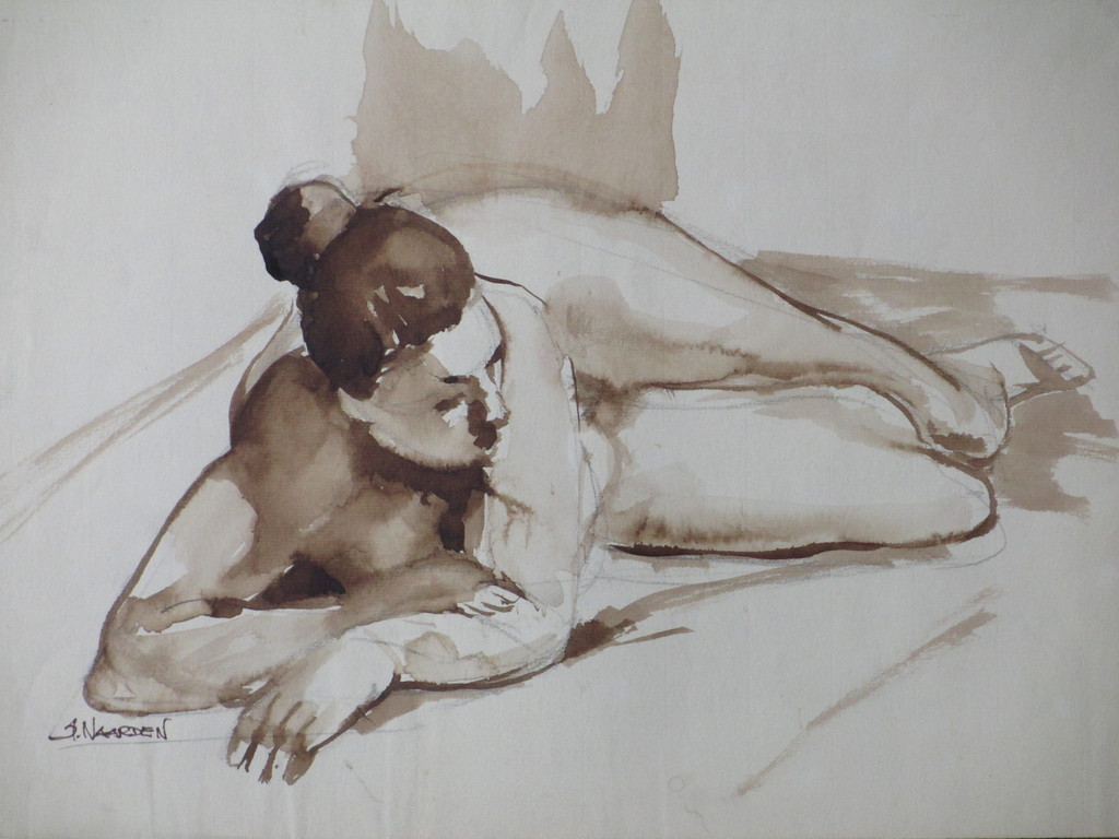 Isaac Naarden, Liggend naakt, Aquarel/potlood kopen? Bied vanaf 1!