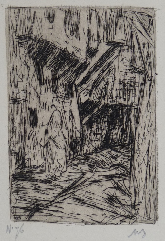 Marius Bauer: Ets, Figuur in straatje verkocht voor € 40!