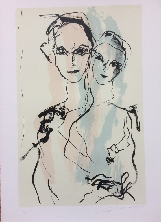 Ernesto Treccani - dubbelportret - lithografie - gesigneerd verkocht voor € 40!