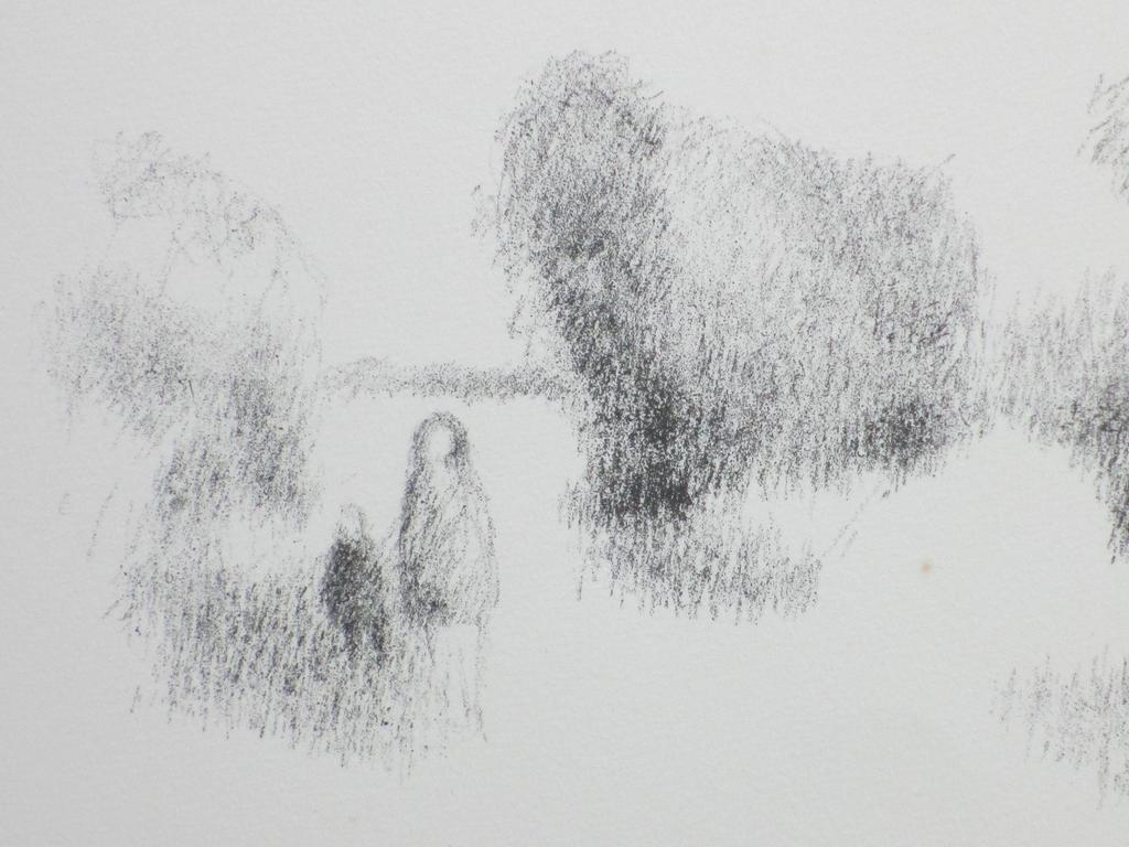 Metten Koornstra, Figuren in surrealistisch landschap, Litho kopen? Bied vanaf 50!