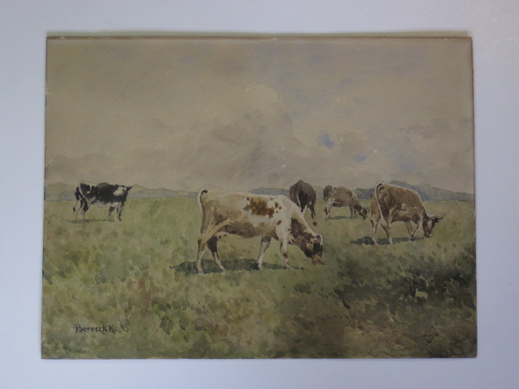 Hongaarse school aquarel "koeien in polder" gesigneerd Bereczk ca. 1920 kopen? Bied vanaf 1!