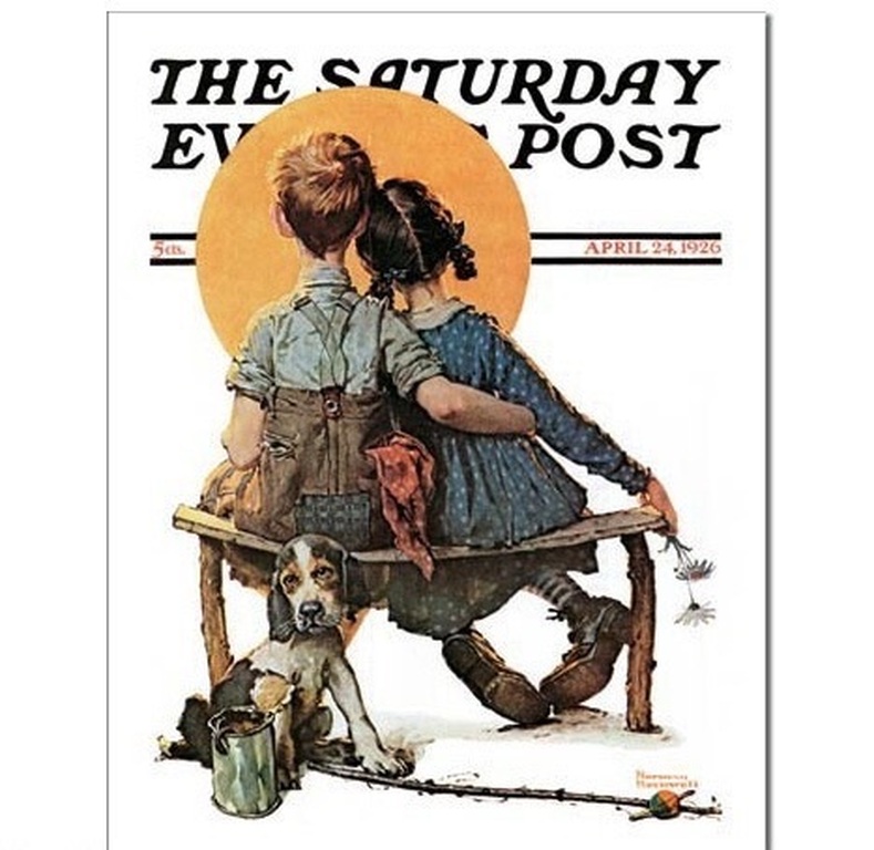Jim Davis: offsetlitho Garfield, op Saturday Evening Post van Norman Rockwell,  kopen? Bied vanaf 50!