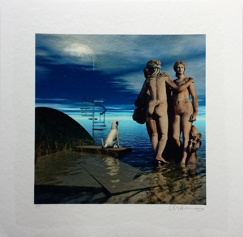 Giclee van Arturo - Statue & dog - E/A kopen? Bied vanaf 1!