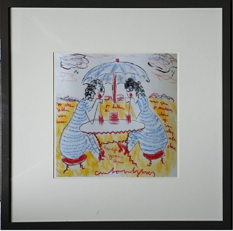 Anton Heyboer - Pastel op papier met veel teksten verkocht voor € 175!