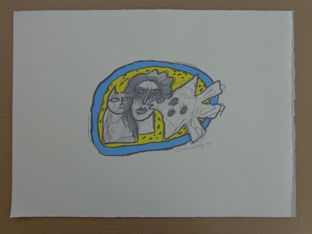 CORNEILLE (1922-2010) / VROUW, VOGEL & KAT / KLEURLITHO / 30x41cm / SIG / 1999 kopen? Bied vanaf 1!